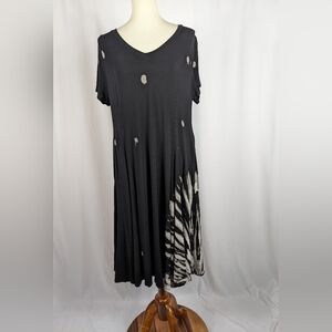 Torrid Super Soft Knit Midi Trapeze Dress Short Sleeve Black Tan Artsy Sz 00